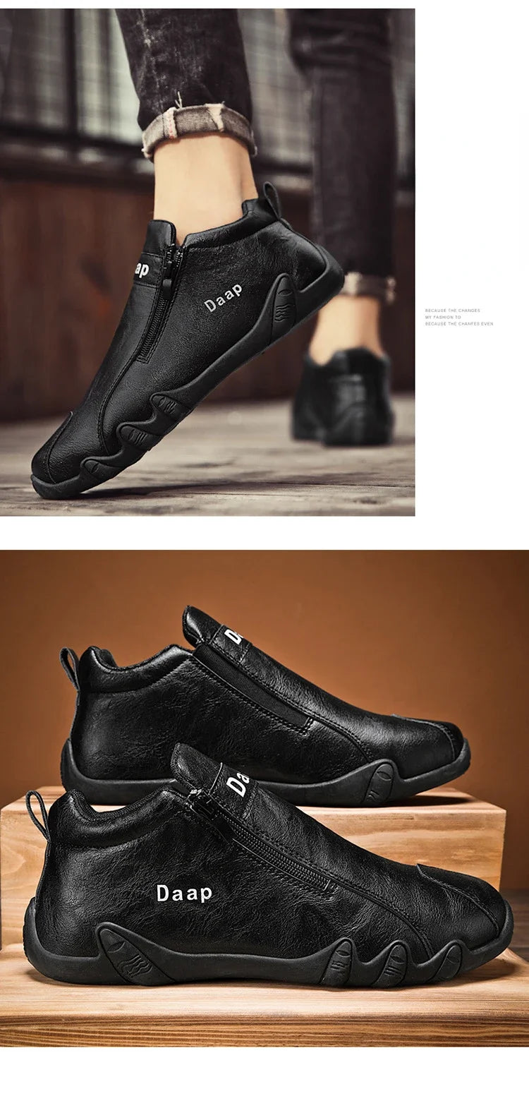 British Style Fashion Short Boots Men  Luxury Leather Anti Slip Comfortable Work Shoes Outdoor Travel Sports Casual Shoes 2024