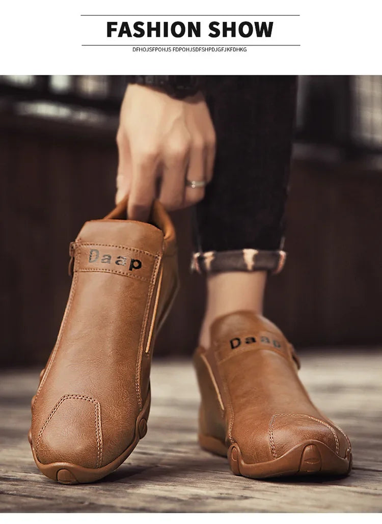 British Style Fashion Short Boots Men  Luxury Leather Anti Slip Comfortable Work Shoes Outdoor Travel Sports Casual Shoes 2024