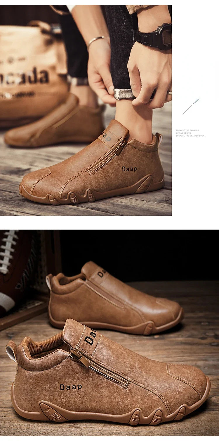 British Style Fashion Short Boots Men  Luxury Leather Anti Slip Comfortable Work Shoes Outdoor Travel Sports Casual Shoes 2024